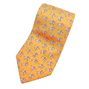 Hermes Paris Silk Tie Orange Equestrian Jockey Horse Pattern 5251 SA Mens France